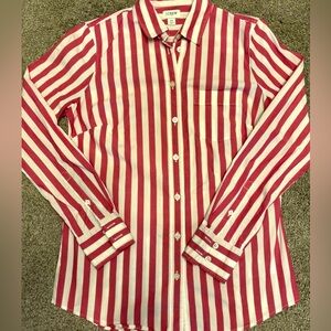 J.Crew women's long-sleeve button-up shirt hot pink and white stripe pattern